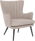 Pemberly Row Accent Chair 28 Wide Cappuccino Fabric Gray Legs Kiln-Dried Hardwood Frame Vertical Channel Tufting Tall Tapered Design Mid-Century Modern Style Living Room or Family Room