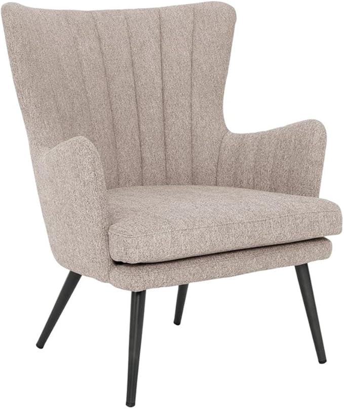 Pemberly Row Accent Chair 28 Wide Cappuccino Fabric Gray Legs Kiln-Dried Hardwood Frame Vertical Channel Tufting Tall Tapered Design Mid-Century Modern Style Living Room or Family Room