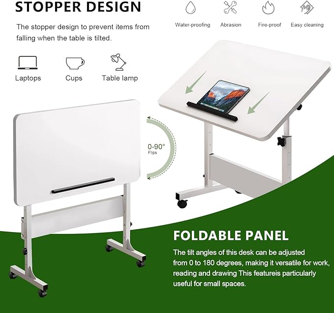 Small Standing Desk Adjustable Height Rolling Computer Desk Portable Laptop Desks with Wheels