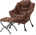 Lazy Chair with Folding Ottoman Modern Accent Armchair with Armrests and a Side Pocket &amp Foldable Footstool Reading Chair for Living Room Bedroom Dorm &amp Office Dark Brown