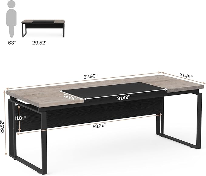 Tribesigns 63 Computer Desk Home Office Desk Writing Table for Workstation Modern Executive Desk with Sturdy Legs (Only Table) (Gray &amp Black)