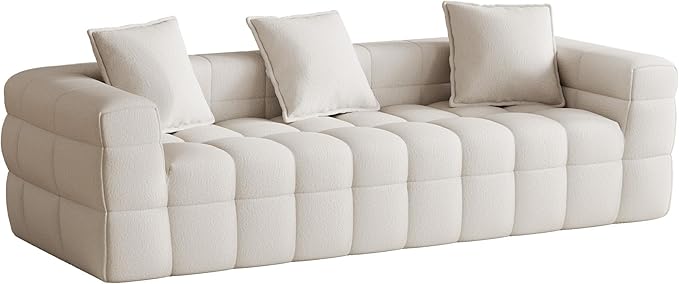 Cloud Sofa 91.3 Comfy Chenille 3 Seater Deep Seat CouchBoneless Cloud Couch Modern Compression Sofa for Living Room No Assembly Required Beige White