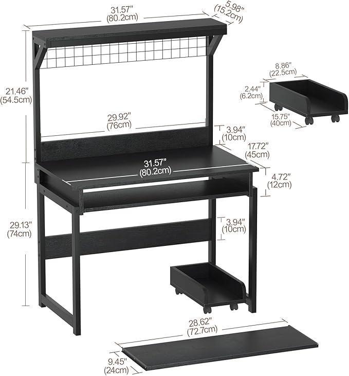 Gaming Computer Desk with Storage Shelves &amp Keyboard Tray 31.5 inch Desk for Small Spaces Home Office Desk with Host Rack for Living Room Study Room (Black)