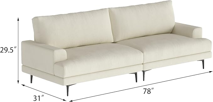 78 Down-Filled Cloud Sofa Couch Modern Fabric 3-Seater with Plush Cushions and Metal Legs Ideal for Apartments Small Living Rooms &amp Cozy Spaces White Beige