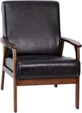 Flash Furniture Langston Commercial Mid Century Modern Chair - Black LeatherSoft Upholstery - Walnut Finish Wooden Frame and Arms - Extra Supportive Sinuous Springs