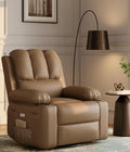 Power Recliner Chair for Adults with Massage and Heat Swivel Oversized Leather Recliner Chair with USB Ports &amp Side Pockets for Living Room (22 Medium-Seat WidthTan)