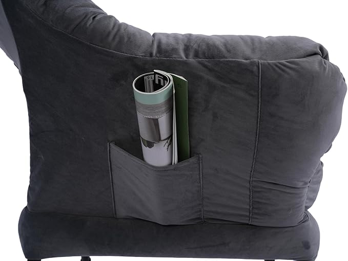 Living Room Chairs Modern Cotton Fabric Lazy Chair Accent Contemporary Lounge Chair Single Steel e Leisure Sofa Chair with Armrests and A Side Pocket (Dark Gray)with Ottomanwith footrest