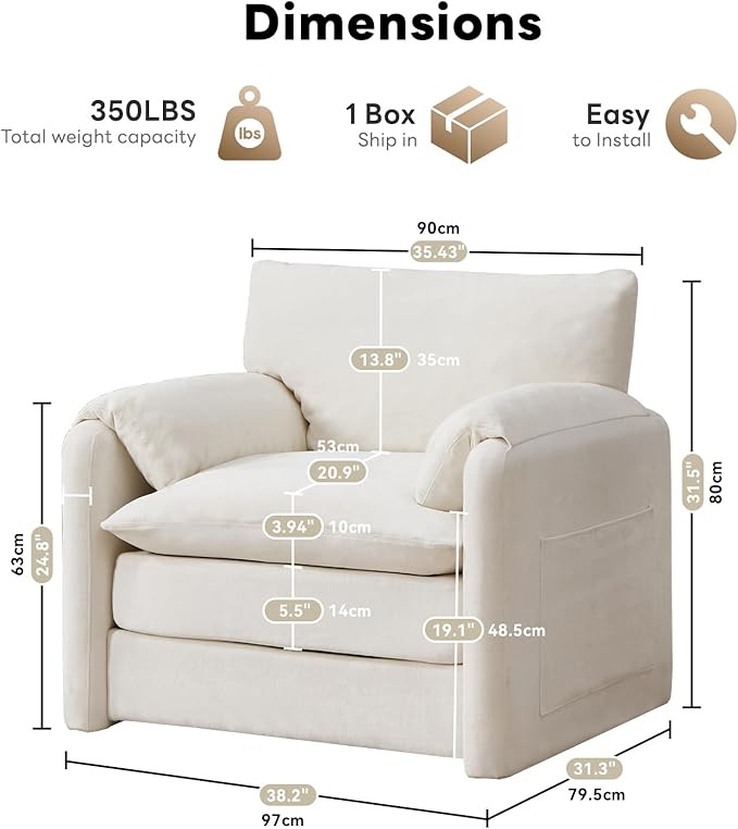Tbfit Pull Out Sofa Bed with Chair 3 in 1 Sleeper Sofa Couch with USB &amp Storage Chaise Comfy Convertible Sleeper Sofas for Living Room Small Spaces White