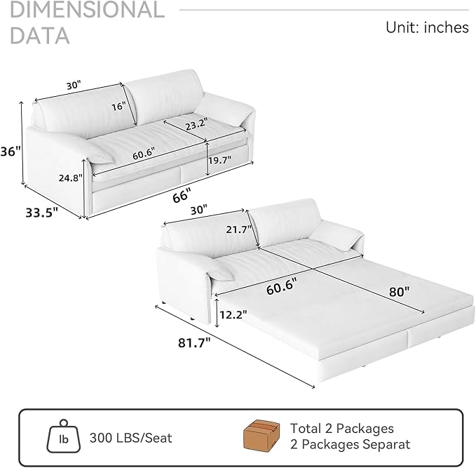 healthomse 66 Queen Size Sleeper Sofa Bed 3-in-1 Convertible Pull Out Sofa Bed with Side Storage Modern Velvet Loveseat for Living Room Bedroom Apartment Office Lounge (Grey 66inch)