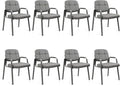 CLATINA Leather Office Guest Waiting Room Chair Sets of 8 Reception Chair No Wheels with Armrests and Lumber Support Stationary Desk Armchair for Meeting Conference Lobby Shool Study Grey