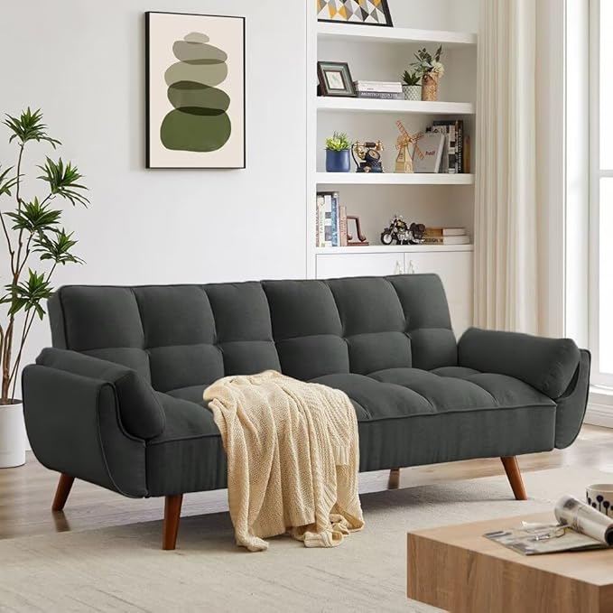 Convertible Sofa Bed Folding Loveseat Couch Modern Futon Recliner Sleeper with Adjustable Backrest Dark Gray