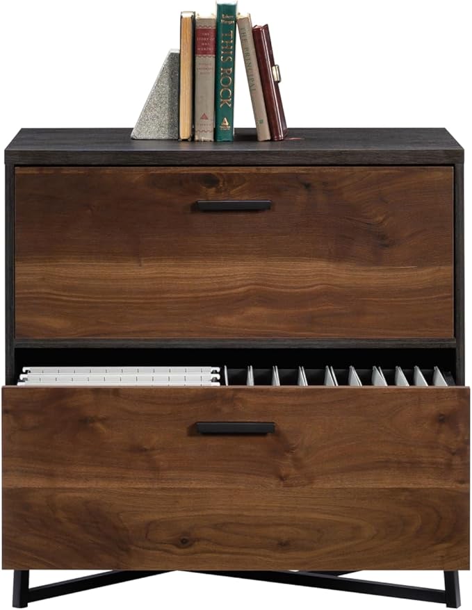 2 Drawer Small Lateral File Cabinet with Lock Under Desk Locking Storage Drawers Organizer for HomeOffice Filing CabinetsModern FurnitureDarkWalnut