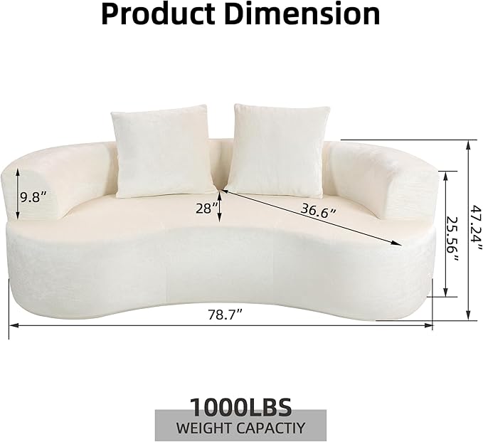 DYHOME Curved Loveseat Cloud Couch 79 White Modern Curved Couch Sofa for Living Room Chenille Cloud Sectional Sofa with 2 Pillows for Small Spaces Wide Armrest &amp Memory Foam No Assembly Requi