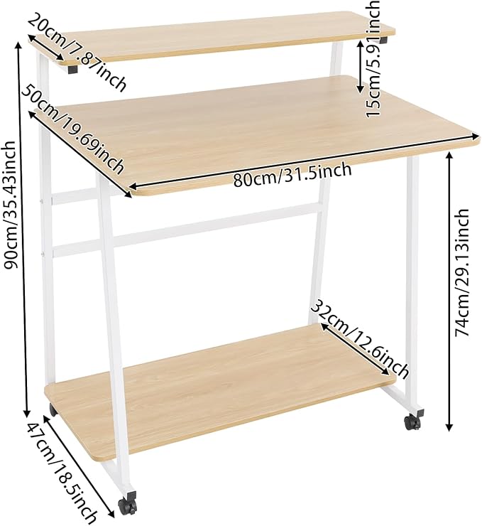 Home Office Desk36inch Rolling Computer Desk With Storage Shelves Under Desk Reversible3-Tier Computer Desk With 31.5*19.69in Spacious Desktop For Small Place For BedroomsStudios (White+Log Color)