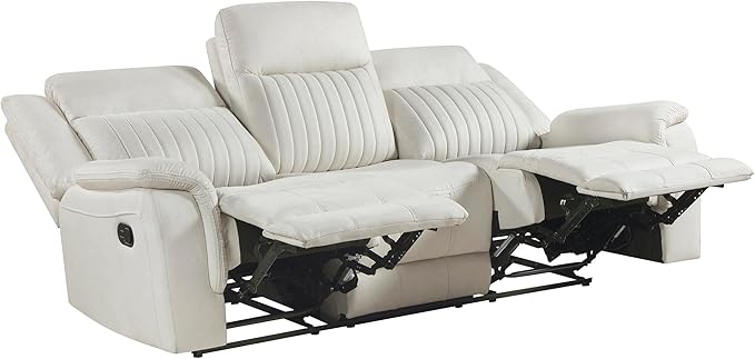 Lexicon Manual Double Reclining Sofa Polished Microfiber Upholstered 3 Seater Manual Sofa Recliner for Living Room Wall Hugger Easy Assembly Beige