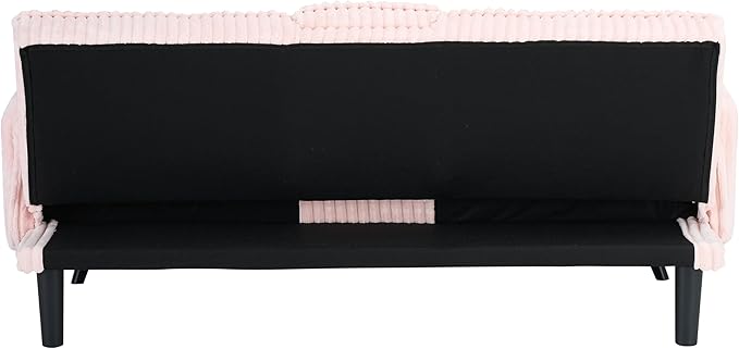 72'' Fabric Loveseat Sofa Comfy Corduroy Couch with 2 Embedded Teacup Holders 2 Seater Sofa with Adjustable Backrest Modern Small Convertible Futon Sofa Bed for Living Room Apartment (Pink)