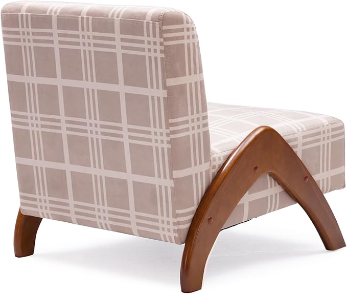 Oversized Accent Chair upholstered armless mid Century Modern Living Room Chair with Wooden Legs for Bedroom/Office/Cafe Plaid Camel