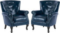 MOJAY PU Leather Accent Chair Set of 2 Mid-Century Modern Armchair Living Room Club Chair with Tufted Button &amp Rivet Trim Upholstered Sofa Chair with Sturdy Wood Legs for Bedroom (Navy)