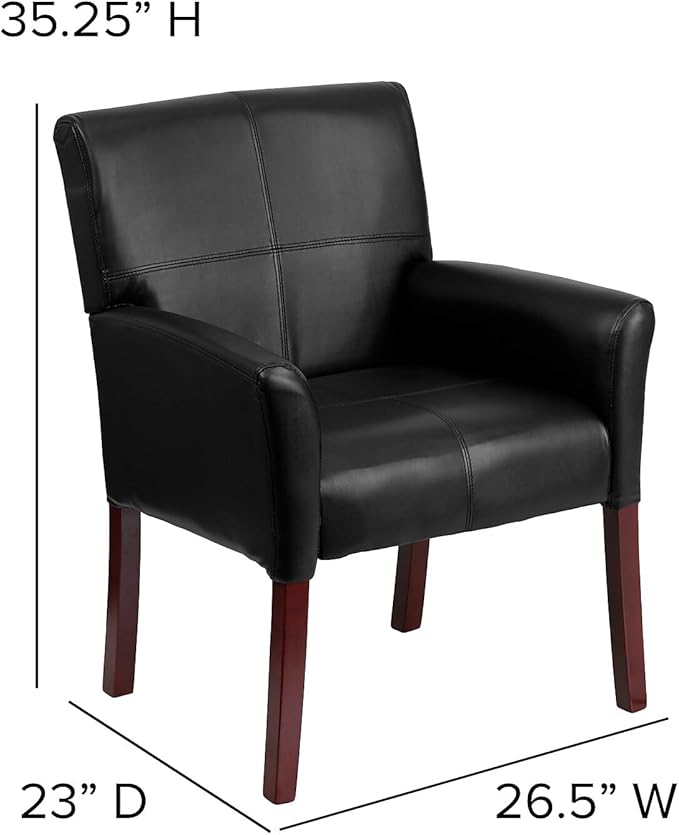 Flash Furniture Taylor LeatherSoft Upholstered Executive Side Reception Chair Lobby Chair with Cushions and Padded Arms Black