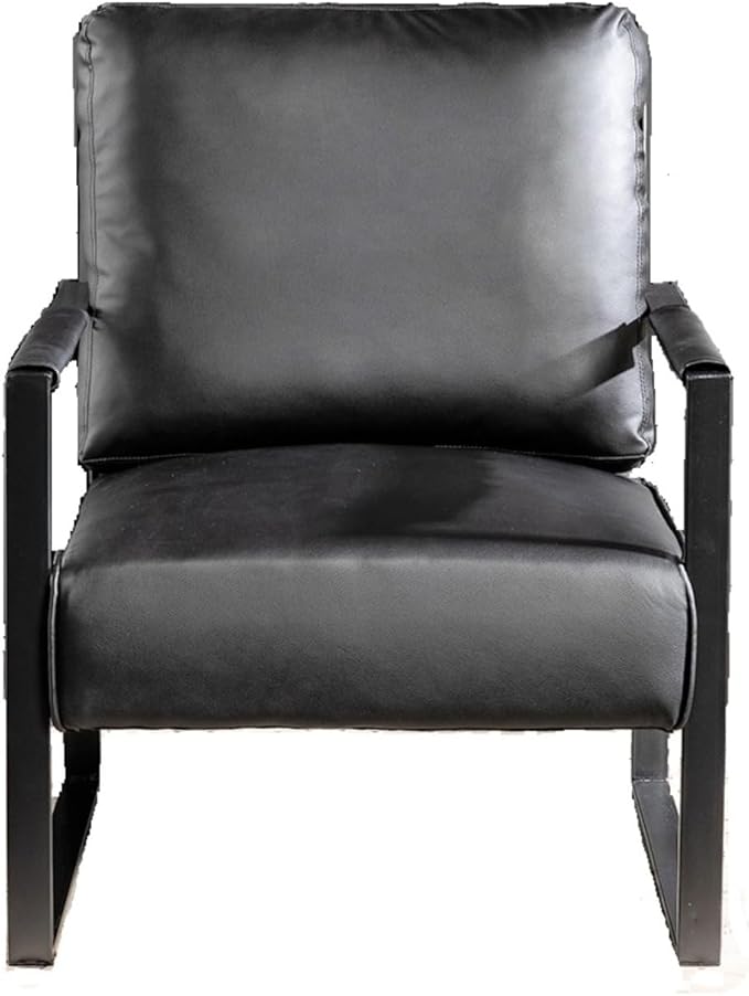 Mid-Century Modern Accent Chair with Metal Frame Black Faux Leather for Living Room Bedroom or Home Office