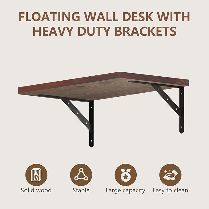 Floating Wall Desk for Home OfficeWall Mounted Table with Pine Wood48 Inch Workbench for GarageWork Table with Heavy Duty Brackets for KitchenDiningLaundry
