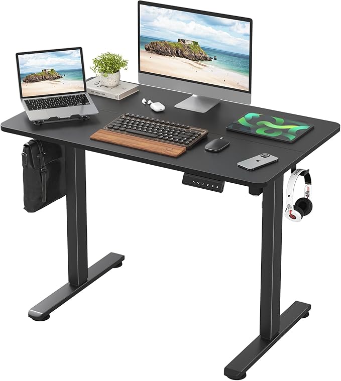 Electric Standing Desk Adjustable Height Stand up Desk Sit Stand Home Office Desk with Splice Board (Black 40 x 24 inches)