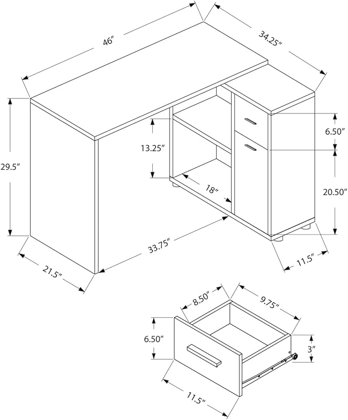 L-Shaped Corner Computer Desk - Modern Home Office Work Station with Storage Drawers Grey Laminate