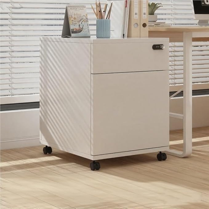 Mobile File Cabinet Under Desk 2-Tier Rolling Filing Cabinet with Lock Vertical Wood Locking Cabinet Storage Drawers for Home Office Living Room(White)