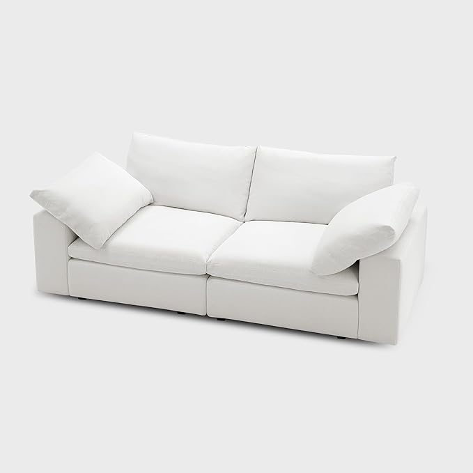 Modular Sectional Cloud Sofa for Living Room 78.7 Loveseat Sofa with Storage Ottoman Wide Armrest Comfy Cloud Couch Deep Seat Modern Oversized Couches for Apartment(White1 Ottoman)