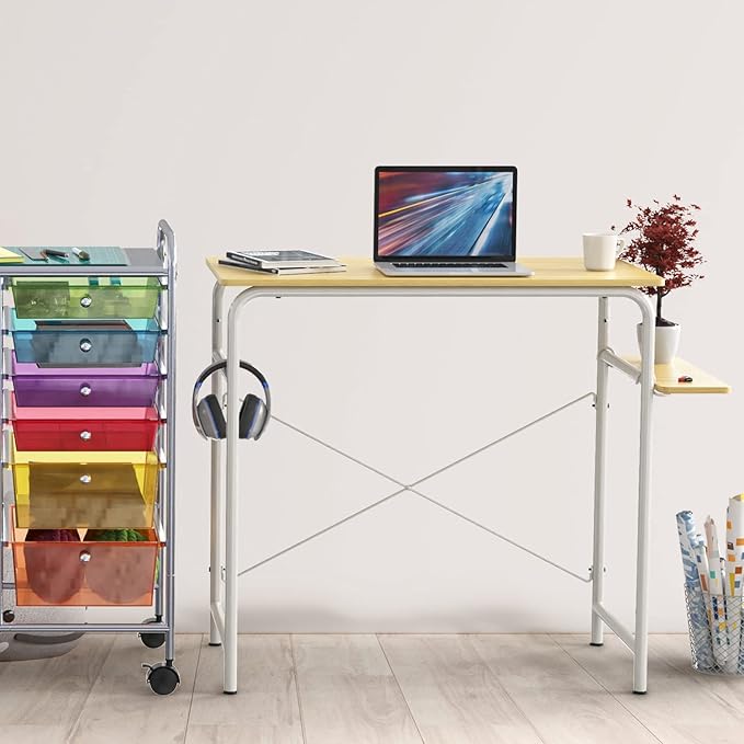 SHW Small Gaming Home Office Computer Desk with Shelf Oak