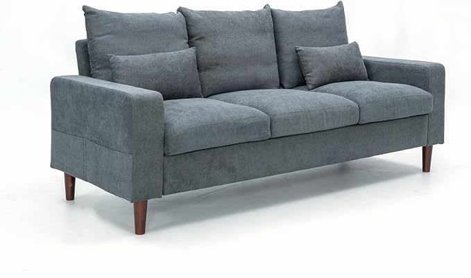 Panana Convertible Sectional Sofa CouchL-Shaped 2 or 3-Seat Sofa Sectional with Reversible Ottoman for Small Living Room Apartment (Gray Linen Fabric 3 Seater ONLY - Track arms)