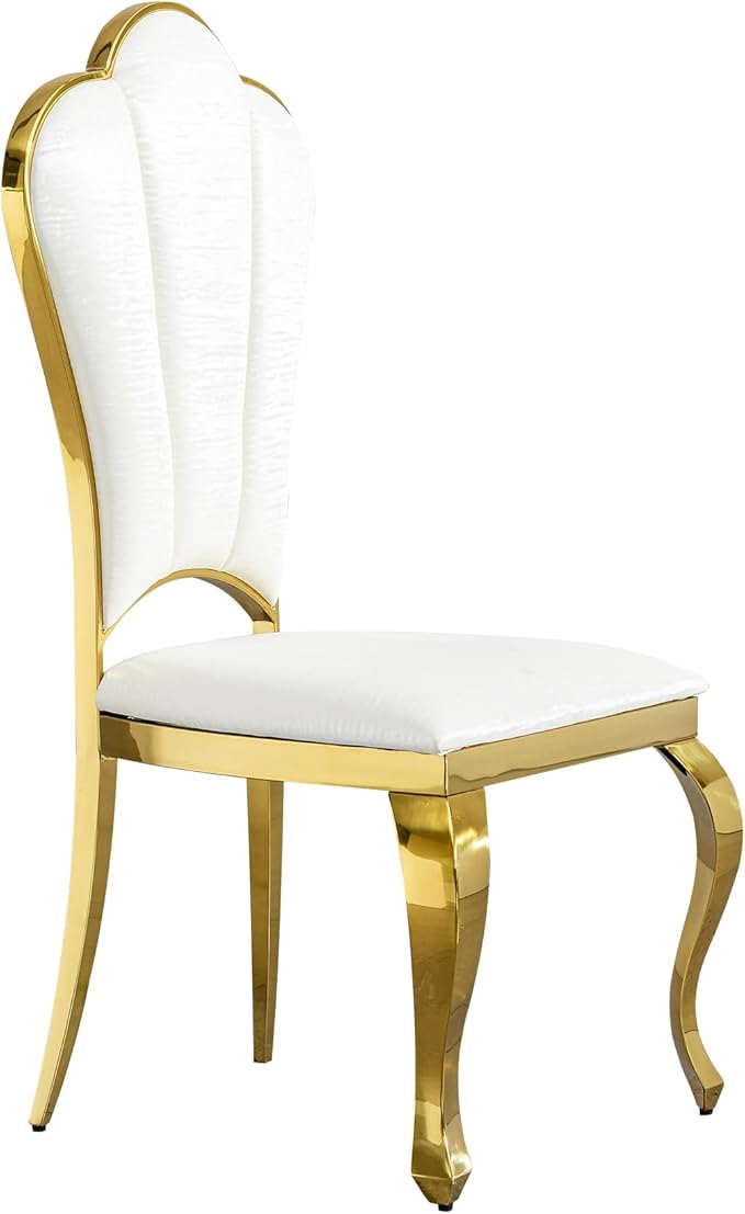 PU Leather Dining Chairs with Gorgeous Gold Curved LegsModern Upholstered Dining Room Chairs for TableLiving RoomDining RoomOfficeWhite Luxury Kitchen Chairs
