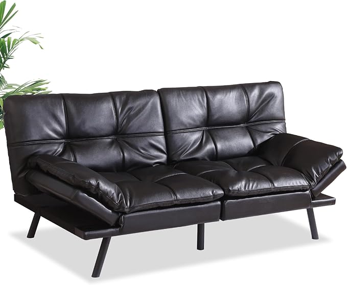 MUUEGM Futon Couch with 71 Adjustable High Density Memory Foam Futon Sofa Bed Modern Design Sofa Bed for Living Room Sleeping and Relaxing(Leather Black)