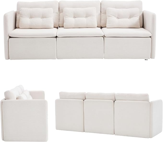 DUOMAY Modern Chenille Convertible Sectional Sofa 82.5 Wide Modular Couch with Deep Seat Upholstered U-Shaped Lounge Sofa 3 Seater for Living Room Bedroom Beige