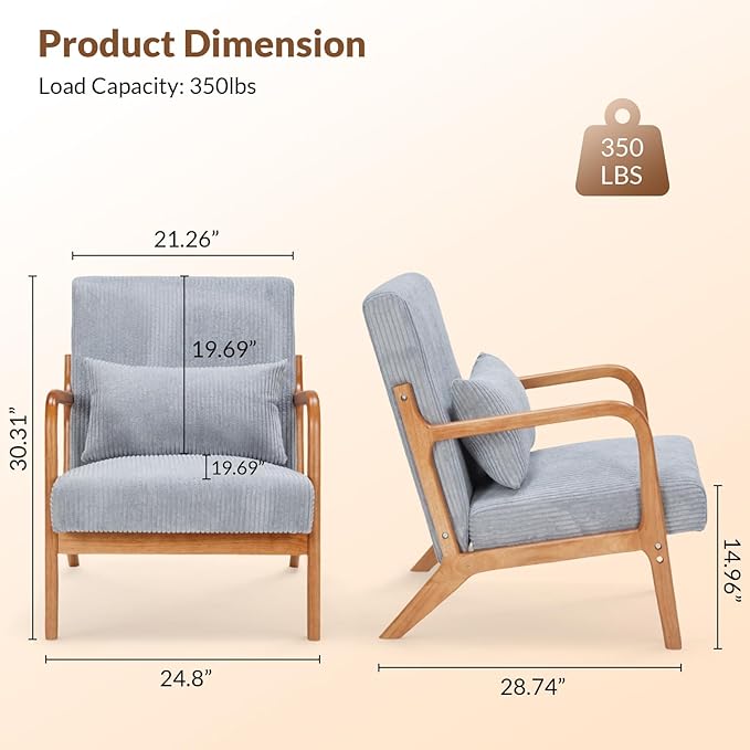 Rovibek Striped Accent Chair for Bedroom - Modern Accent Chairs with Lumbar Pillow Comfortable Reading Chair with 4.7in Thick Cushion Small Living Room Chairs for Small Spaces