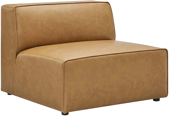 Modway Mingle Vegan Leather Sectional Sofa Armless Chair in Tan