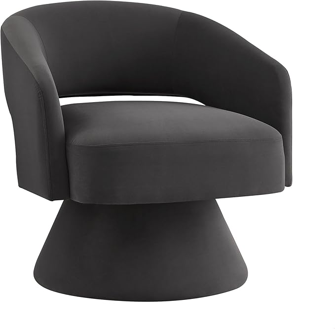GDFStudio Swivel Barrel Chair Accent Arm Chair for Living Room Upholstered Velvet Round Reading Armchair Modern 360 Degree Comfy Swivel Chair with Open Backrest for Bedroom Office Dark Gray