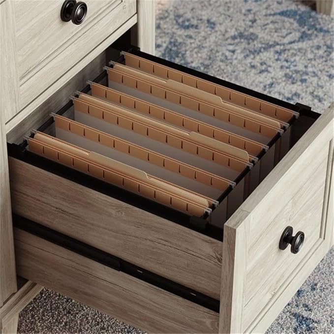 Pemberly Row Executive Desk Engineered Wood Chalk Oak Finish 1 Thick Top Double Pedestal with Storage Drawers Solid Wood Feet Home Office Desk with Grommet Holes for Organized Workspace