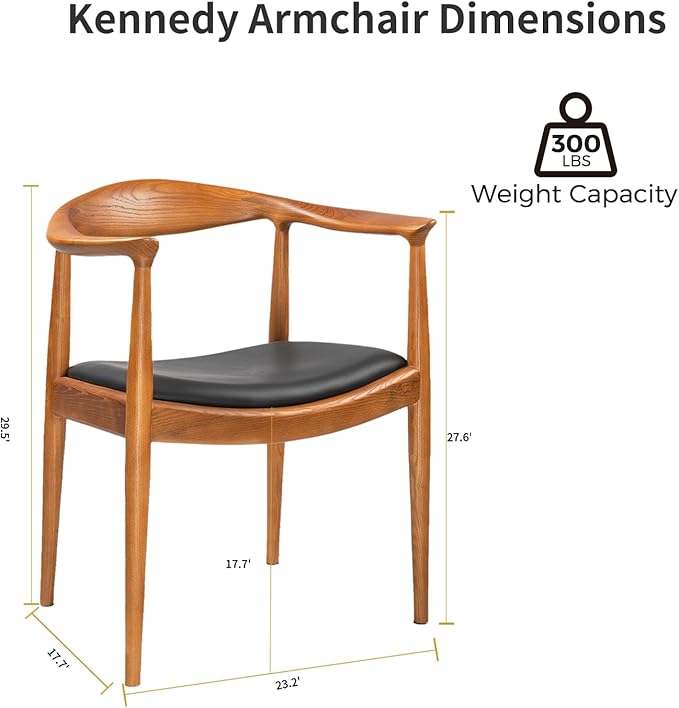 Tomile Hans Wegner Kennedy Armchair Upholstered Mid Century Dining Chair with PU Leather Seat Solid Wood Frame and Ergonomic Curved Backrest Fully Assembled Kennedy Chair for Home Office (Chestnut)