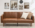 GarveeHome 75 in Futon Sofa Bed Mid-Century Futon Couch PU Leathe Convertible Sleeper Couch with Adjustable Backrest Loveseat and Side Pockets for Living Room &amp Bedroom (Coffee)