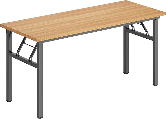 DlandHome Large Computer Desk Folding Desk Decent and Steady Home Office Desk/Workstation/Table 54.3inch Teak Black