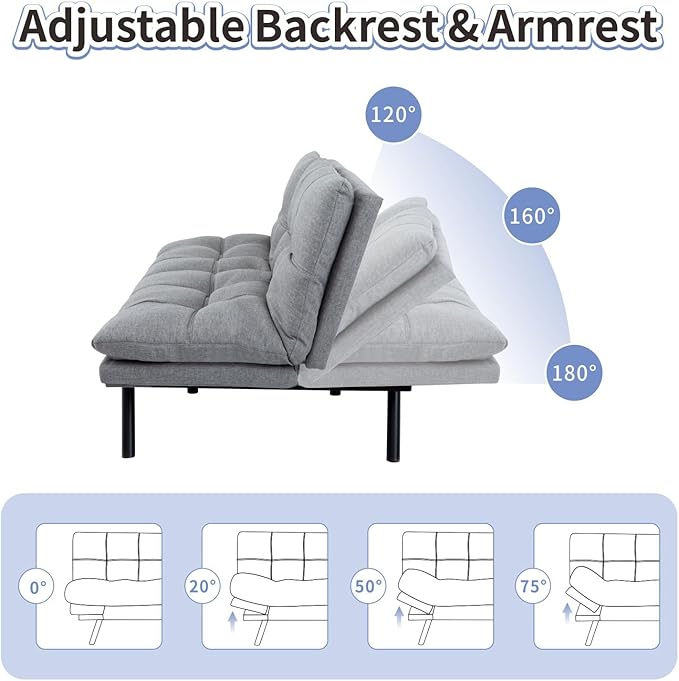 MUUEGM Futon Sofa Bed Memory Foam Futons Modern Office Couch Sleeper Bed Convertible Love seat Sofa for Small SpacesApartmentOffice with Adjustable Armrest Backrest