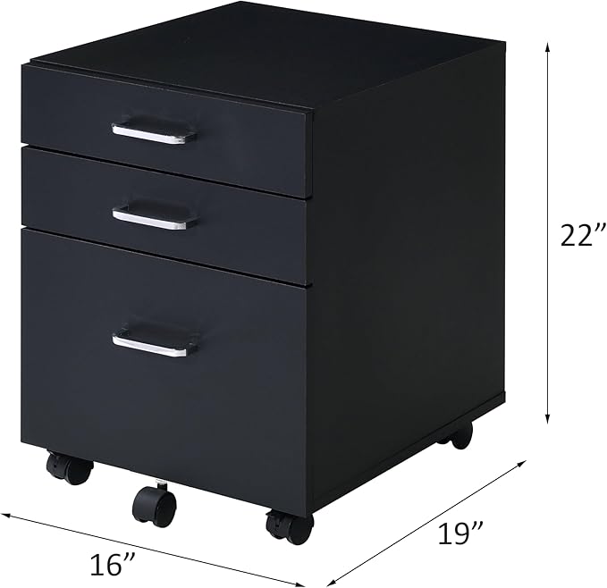 Modern 3 Drawer Small File Cabinet with Lock Under Desk Locking Storage Drawers Organizer for Home Office Filing CabinetsBlack