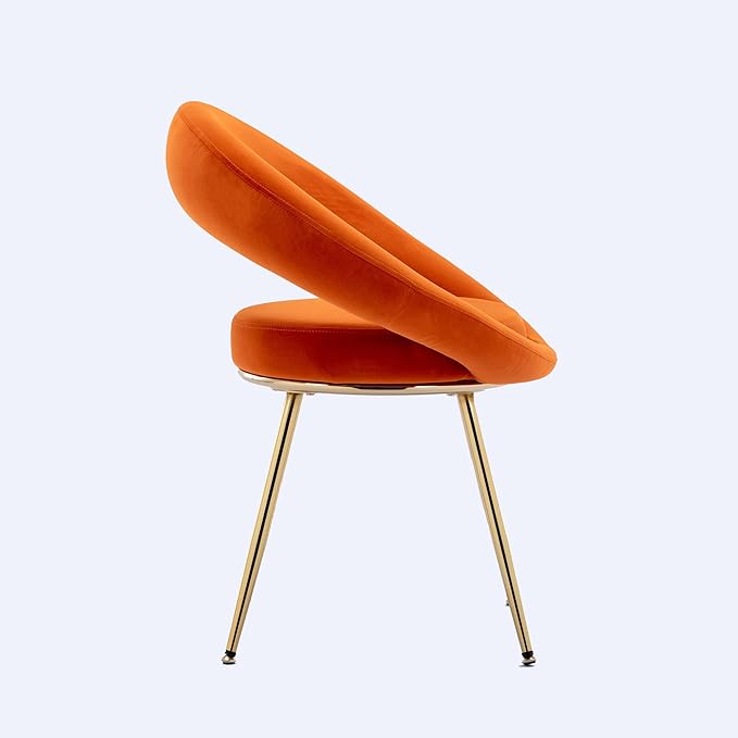 Orange Velvet Modern AccentConversation Lounge Chair with Gold Plated Legs Unique AppearanceSuitable for Office Lounge Living Room
