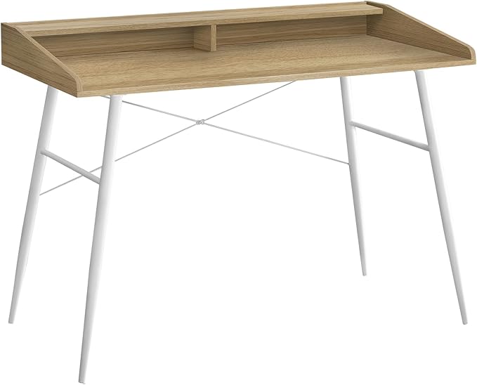 Computer Desk Home Office Laptop Storage Shelves 48 l Work Natural Laminate White Metal Contemporary Modern VX158