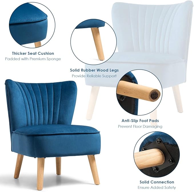Giantex Set of 2 Velvet Accent Chair Upholstered Modern Sofa Chair w/Wood Legs Thickly Padded Small Armless Wingback Club Chairs for Living Room Bedroom Furniture