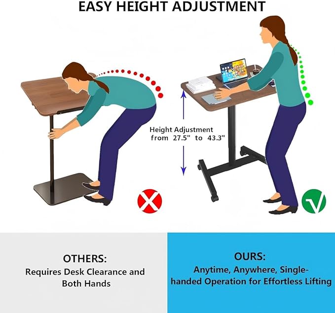 28-Inch Mobile Standing Desk Computer Workstations with Cup Holder Portable Standing Desk with Lockable Wheels Rolling Table for Home Office Classroom Hospital (Snow-White Steel Classic)