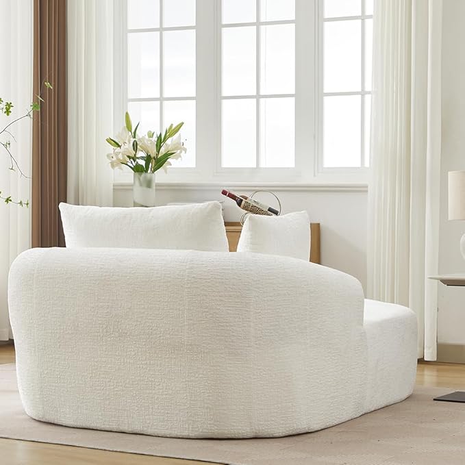 Oversized Chaise Longue Chair Indoor Modern Upholstered Chenille Deep Seat Sofa Bed with Throw Pillows and Armrests Sleeper Sofa Couch for Living Room Bedroom Apartment (Beige)