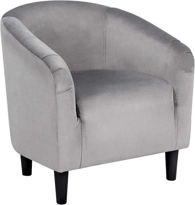 Yaheetech Living Room Chair Velvet Accent Chair Upholstered Barrel Chair Sitting Chair with Armrest and Low Back for Living Room Bedroom Reception Room Gray