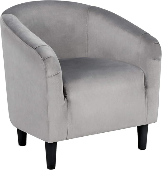 Yaheetech Living Room Chair Velvet Accent Chair Upholstered Barrel Chair Sitting Chair with Armrest and Low Back for Living Room Bedroom Reception Room Gray
